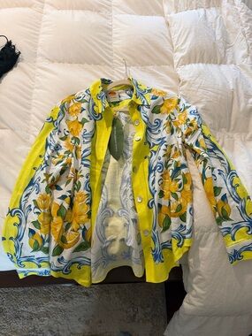 Farm Rio Floral Yellow & White Button-Up Jacket